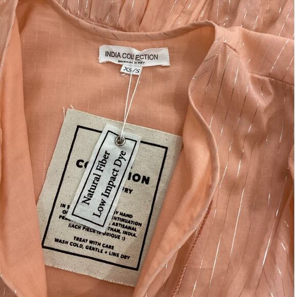 Emerson Fry India Collection Heirloom Dress Peach Silver Lurex Size XS Small - Picture 14 of 16